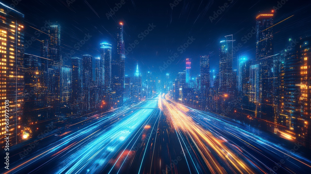 Abstract vibrant city skyline with dynamic lights and energy Abstract vibrant city skyline with dynamic lights and energy