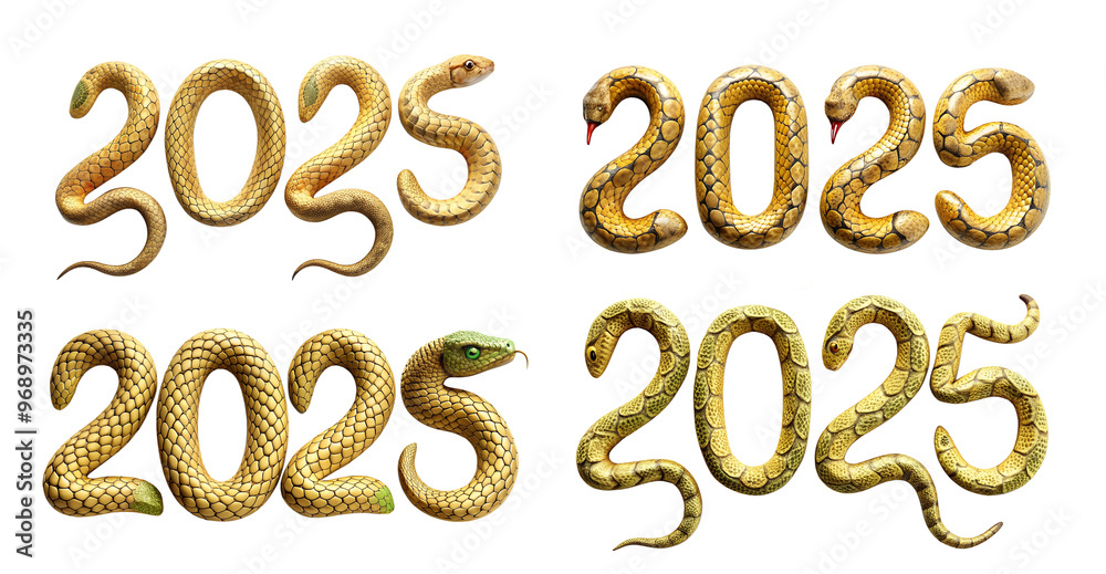 Set with 2025 snake shaped numbers on transparent background. Holiday and party concept. Set with 2025 snake shaped numbers on transparent background. Holiday and party concept.