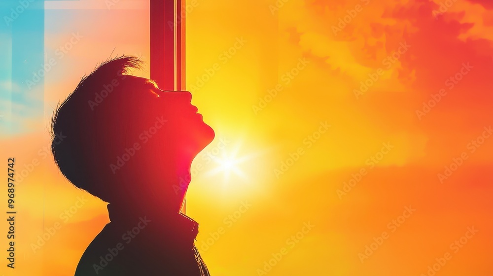 Tranquil Watercolor Painting of Figure Practicing Deep Breathing by Sunlit Window with Copy Space for Relaxation Concept. Tranquil Watercolor Painting of Figure Practicing Deep Breathing by Sunlit Window with Copy Space for Relaxation Concept.