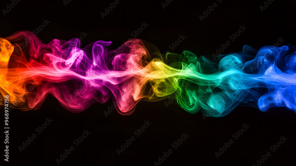 A rainbow spectrum of colored smoke swirling in the air. A rainbow spectrum of colored smoke swirling in the air.