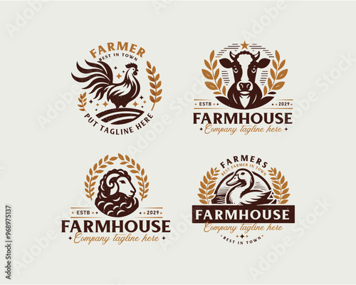 Set vintage bundle classic badge farm house market logo design for business company