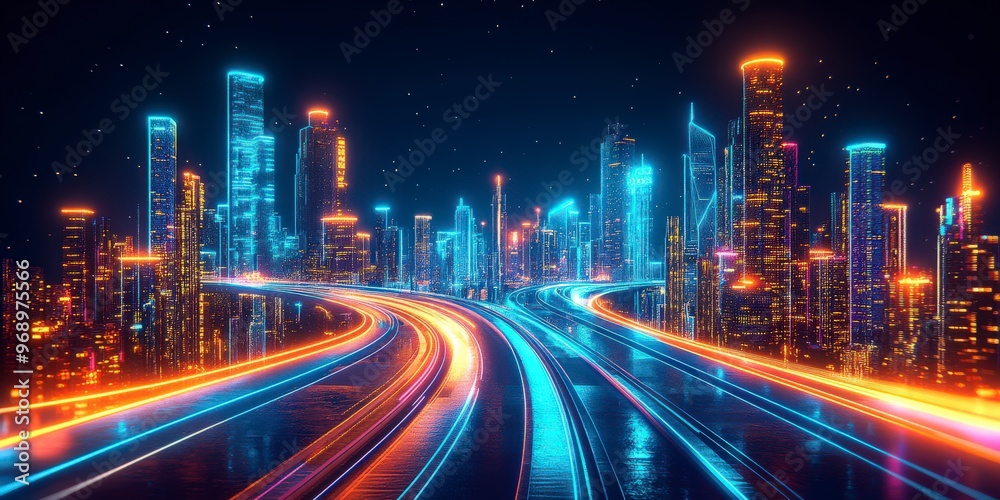 Abstract vibrant city skyline with dynamic lights and energy Abstract vibrant city skyline with dynamic lights and energy