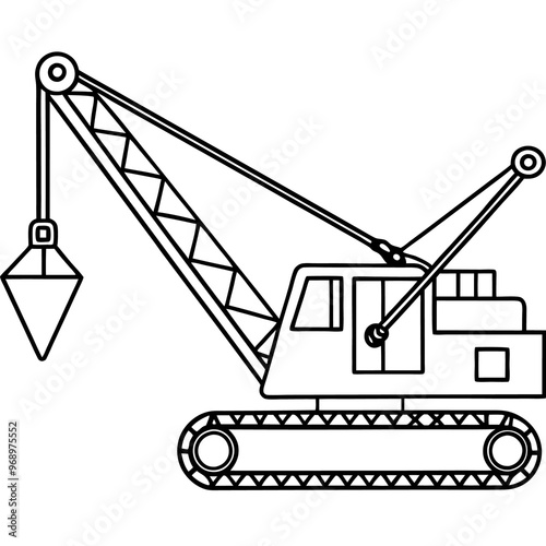 dragline excavator machine outline coloring book page line art drawing