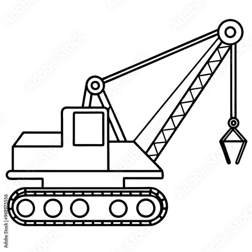 dragline excavator machine outline coloring book page line art drawing