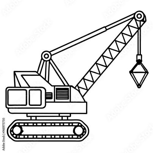 dragline excavator machine outline coloring book page line art drawing