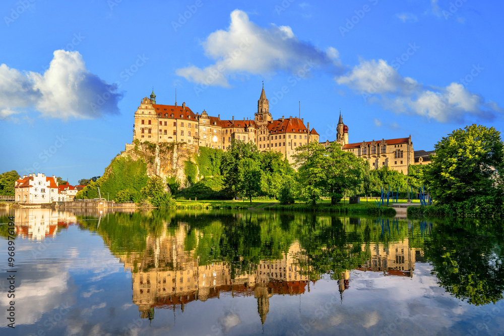 View of the Hohenzollern Castle Sigmaringen. Schloss Sigmaringen was a family estate of the Swabian Hohenzollern family.