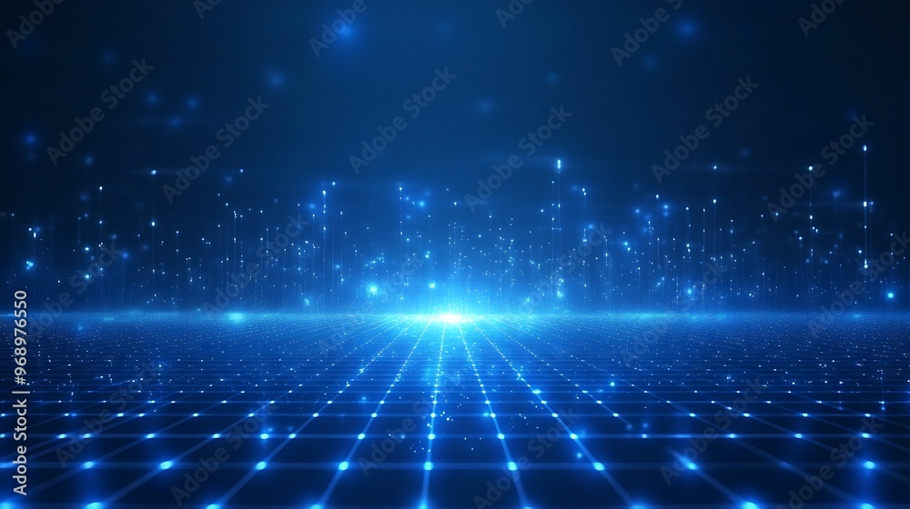 A captivating blue digital background with glowing particles and a grid pattern, perfect for technology and futuristic themes. A captivating blue digital background with glowing particles and a grid pattern, perfect for technology and futuristic themes.