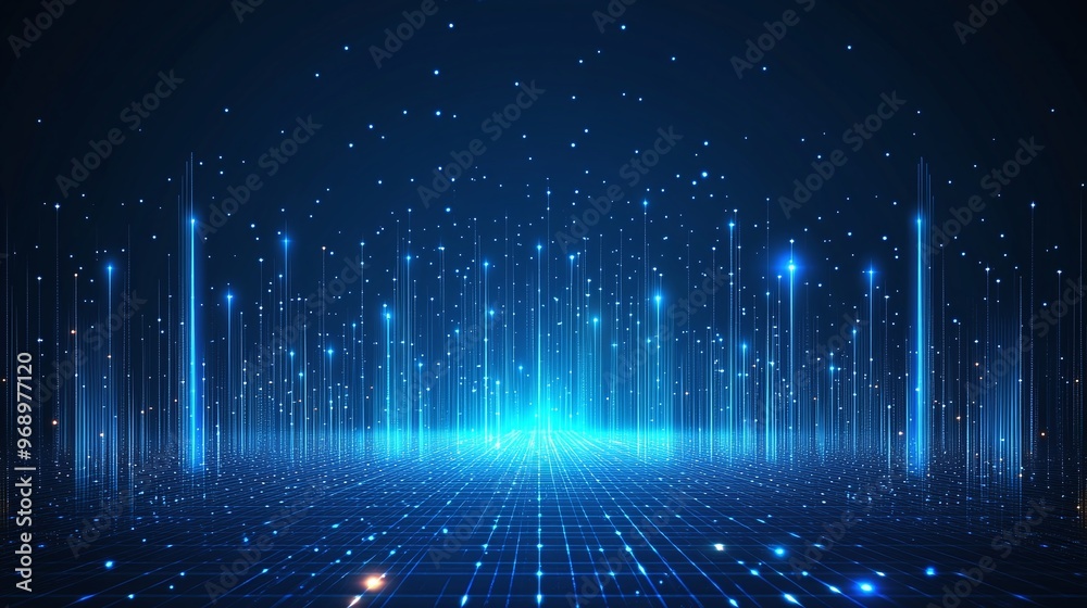 A captivating digital background featuring glowing blue lines and particles, perfect for technology and media concepts. A captivating digital background featuring glowing blue lines and particles, perfect for technology and media concepts.