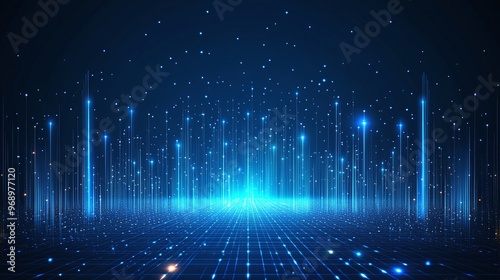 A captivating digital background featuring glowing blue lines and particles, perfect for technology and media concepts.