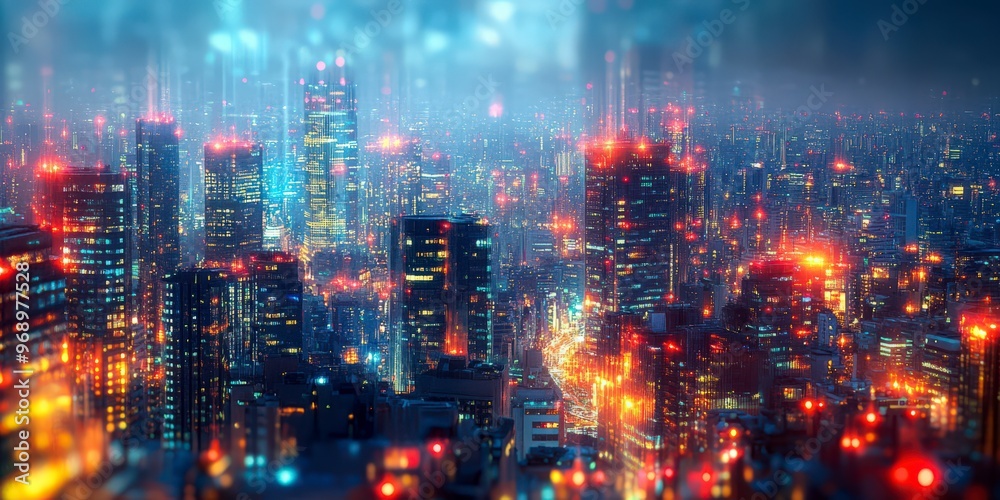 Abstract vibrant city skyline with dynamic lights and energy Abstract vibrant city skyline with dynamic lights and energy