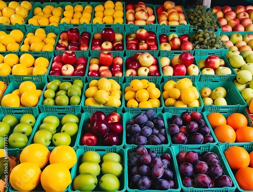 Various fresh fruits in crates showcasing the diversity and perishability of produce (21) photo