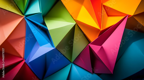 A set of colorful origami paper folded into intricate geometric shapes.