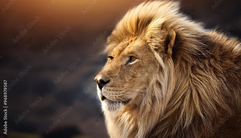 Obraz premium Golden lion with mane flowing in the wind