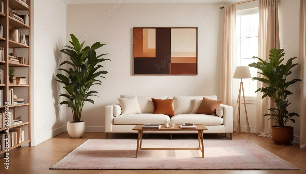 Photo modern style interior room 3d illustration Interior,Kitchen,Washrooms frame living room with colorful white sofa,led with blank frame