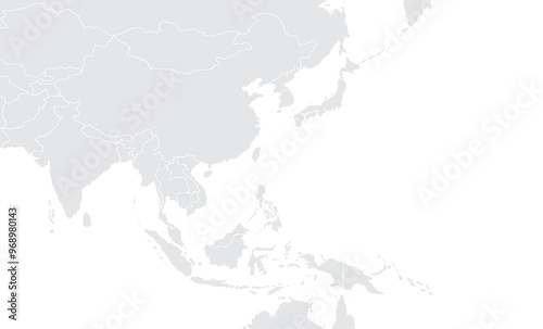 Illustration of a Colored map of Asia.Asia map on white background. East Asia template with continents.Grey blank Asia map.vector grey isolated on white background. Flat Earth, Globe world map icon.