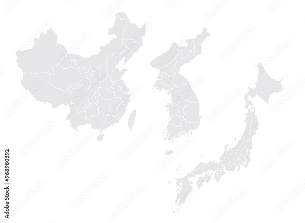 Illustration of a Colored map of East Asia.East Asia on white background. East Asia template with continents.Grey blank East Asia map. Illustration of a Colored map of East Asia.East Asia on white background. East Asia template with continents.Grey blank East Asia map.