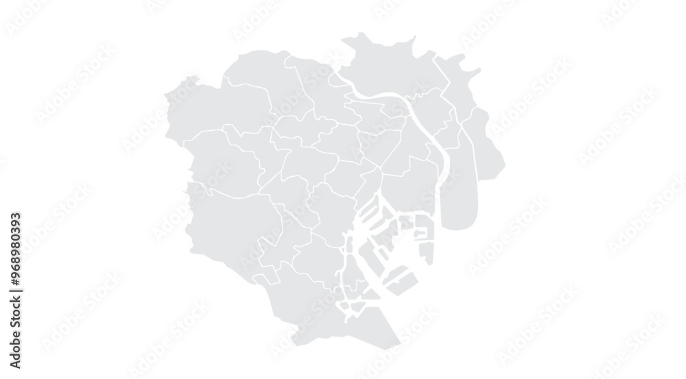 Illustration of a Colored map of Tokyo.Tokyo map on white background. Flat Earth, Globe world map icon. Illustration of a Colored map of Tokyo.Tokyo map on white background. Flat Earth, Globe world map icon.