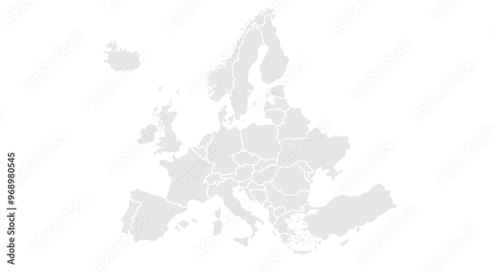 Obraz premium Illustration of a Colored map of Europe.Europe map on white background. Europe template with continents, North and South America, Europe and Asia, Africa and Australia.Grey blank Europe map.