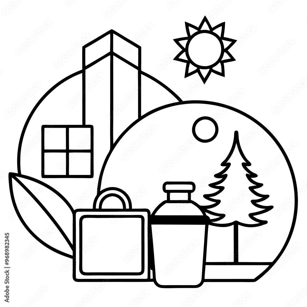 eco set outline coloring book page line art drawing