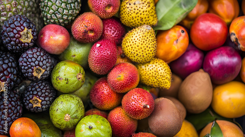 A vibrant collection of fruit in a market stall bursting with color. photo