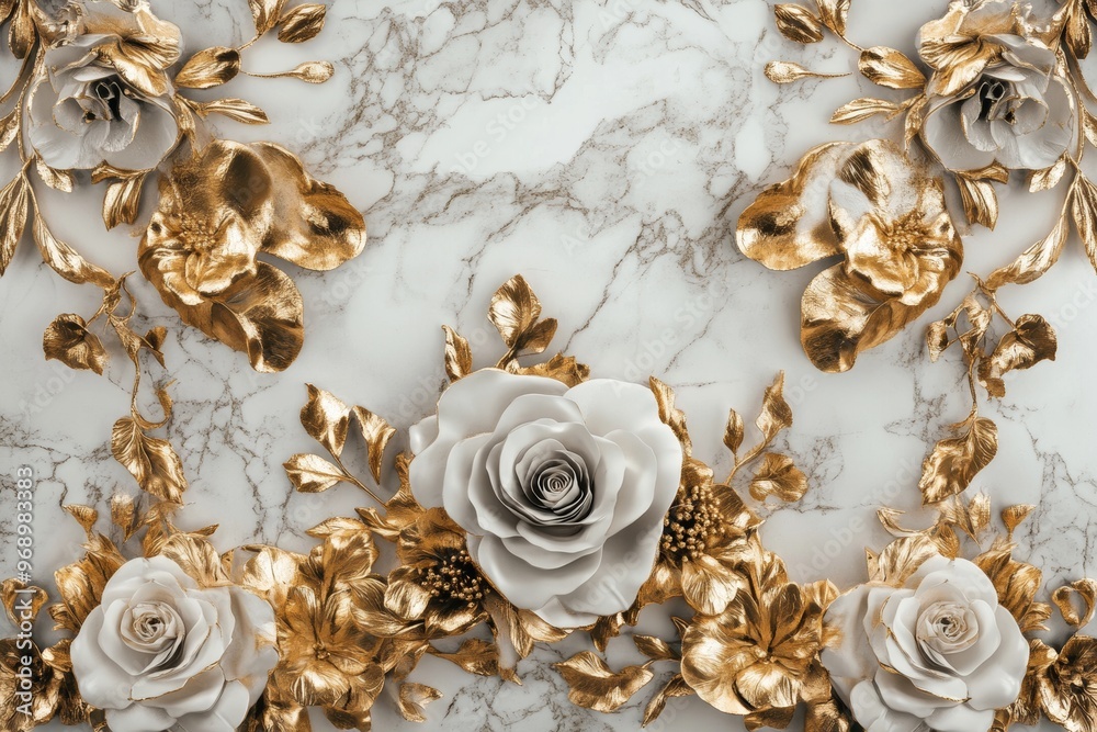 Fototapeta premium Marbling flowers carved with decorative carvings with generative AI for room decor