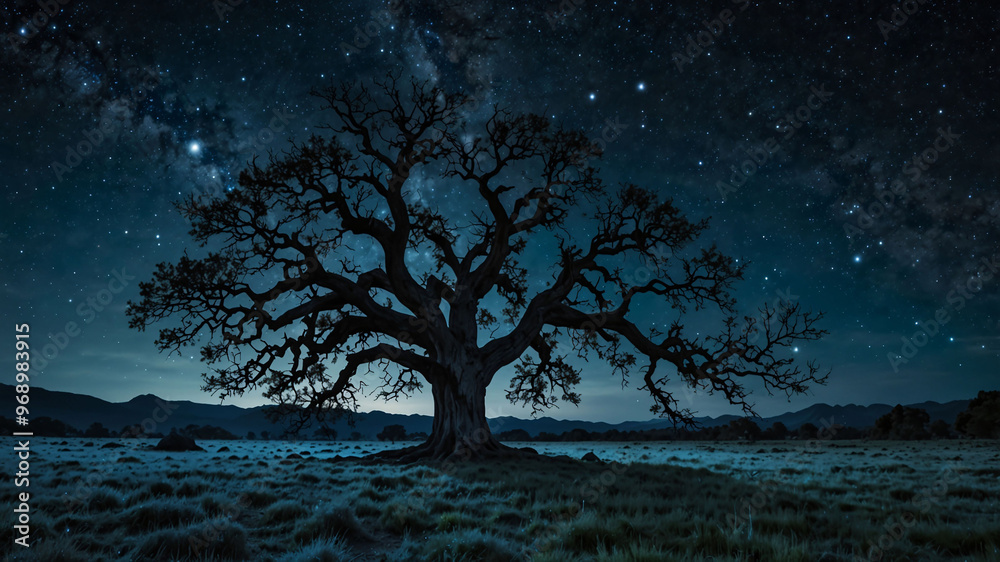 Night landscape with tree and moonlight Night landscape with tree and moonlight