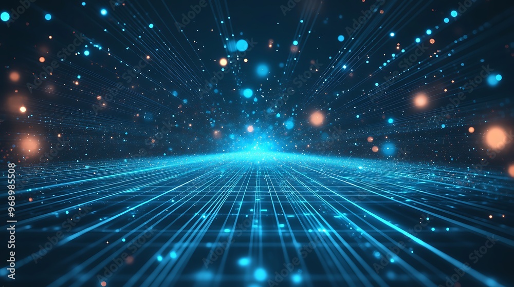 A mesmerizing blue light burst with vibrant particles creating a futuristic feel in a digital landscape. A mesmerizing blue light burst with vibrant particles creating a futuristic feel in a digital landscape.