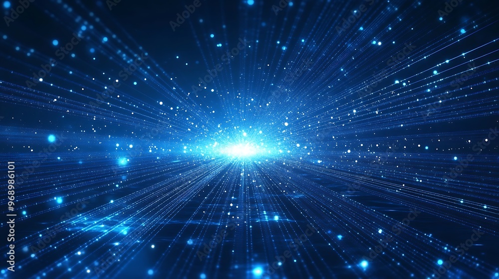 A mesmerizing burst of blue light rays scattering into the darkness, creating a cosmic and ethereal atmosphere. A mesmerizing burst of blue light rays scattering into the darkness, creating a cosmic and ethereal atmosphere.