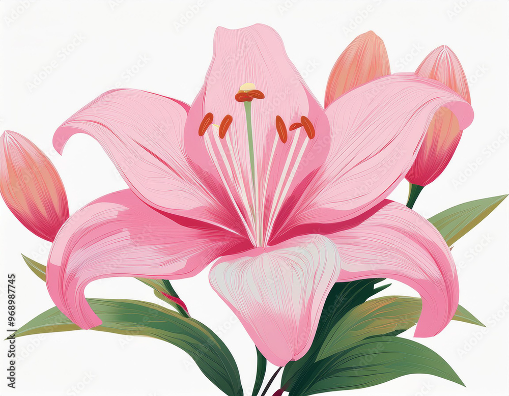 Beautiful Pink Lily Flower Closeup Illustration Beautiful Pink Lily Flower Closeup Illustration
