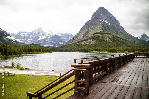 Many Glacier hotel at the swiftcurrent lake at the glacier national park, Montana, USA, August 2024 photo