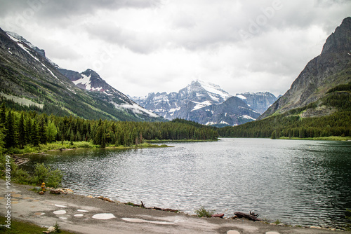 Many Glacier hotel at the swiftcurrent lake at the glacier national park, Montana, USA, August 2024 photo