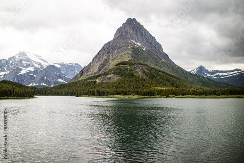 Many Glacier hotel at the swiftcurrent lake at the glacier national park, Montana, USA, August 2024 photo