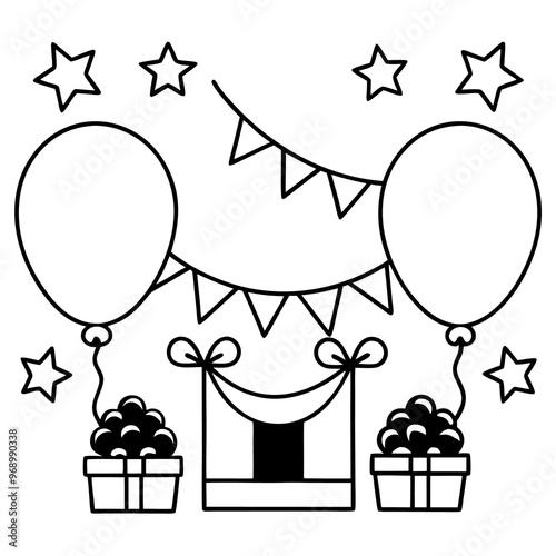 festive balloons outline coloring book page line art drawing