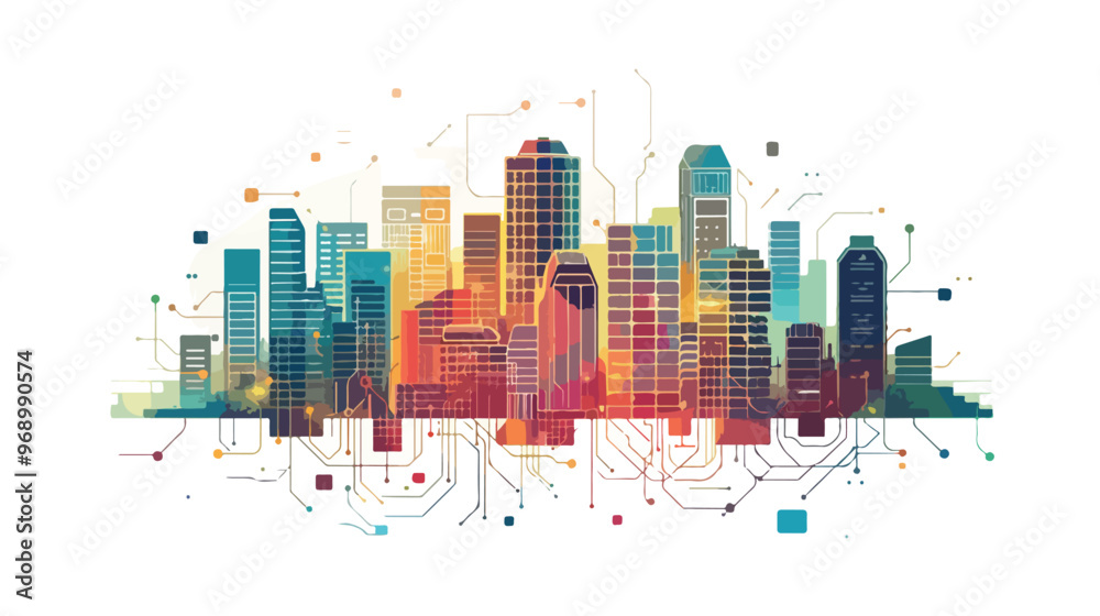 Futuristic Technological Cityscape Illustration