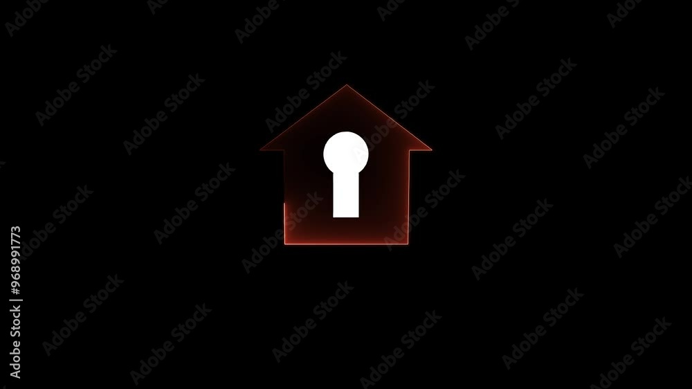 Neon light smart home icon with security icon animation video. Neon light smart home icon with security icon animation video.