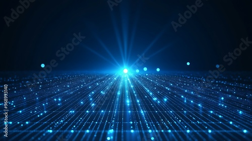 A stunning blue light beam illuminating a digital landscape, creating a vivid atmosphere of technology and innovation.