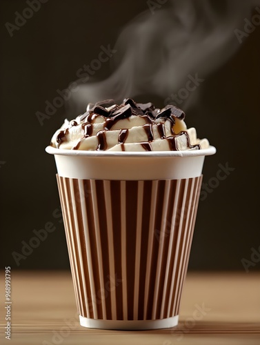 Steaming Hot Chocolate with Whipped Cream and Chocolate Syrup