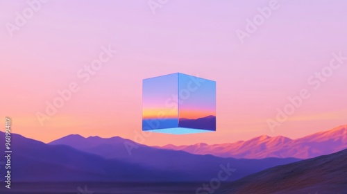 An alien planet terrain scene surrounded by mountains and a sunset in the 80's style.