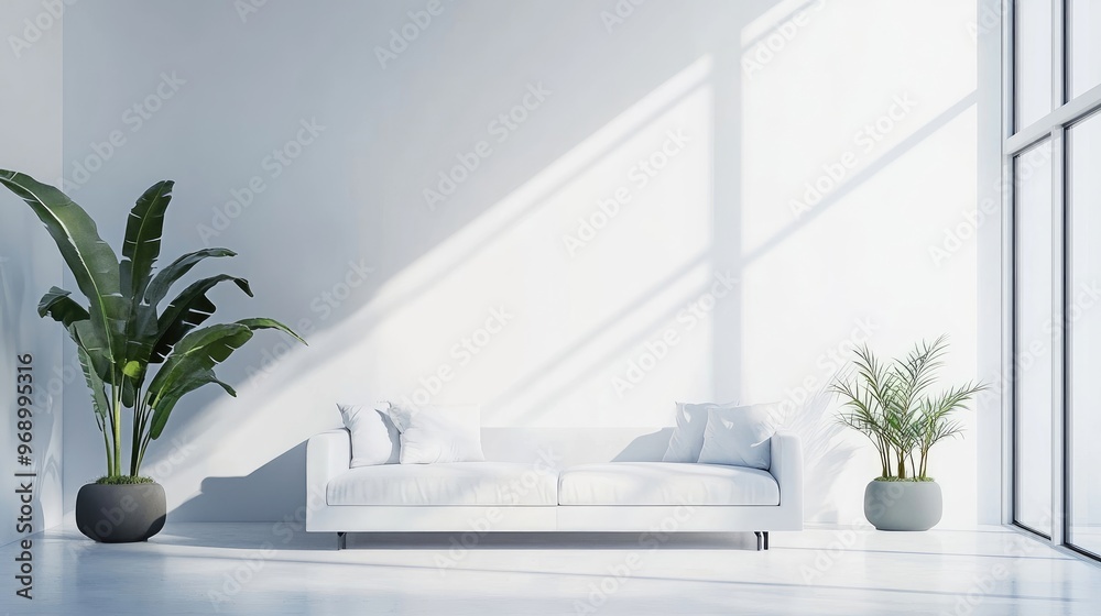 Modern interior with white sofa panorama Modern interior with white sofa panorama