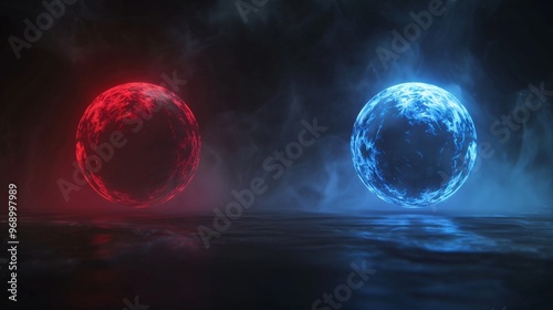 Red and Blue Glowing Spheres in Dark Background