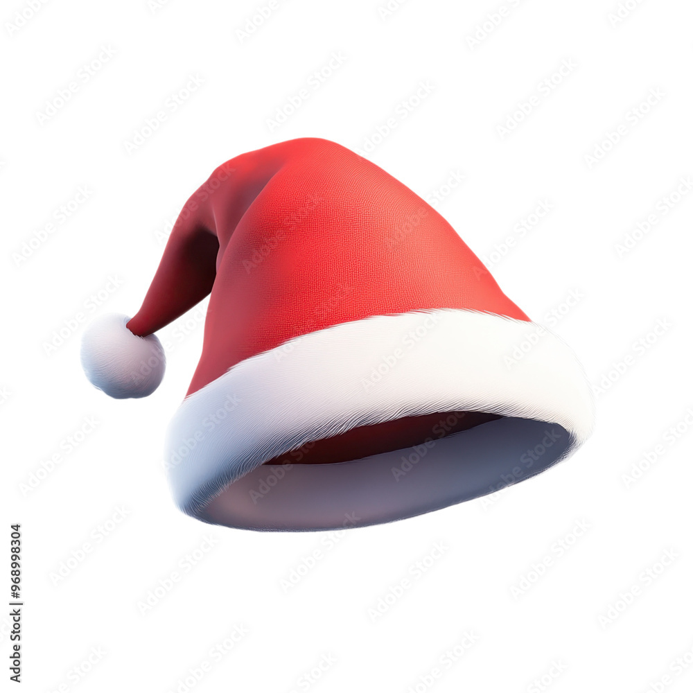 Festive Santa Claus hat isolated on white background, symbolizing Christmas cheer and holiday spirit in bright red and white colors. Festive Santa Claus hat isolated on white background, symbolizing Christmas cheer and holiday spirit in bright red and white colors.