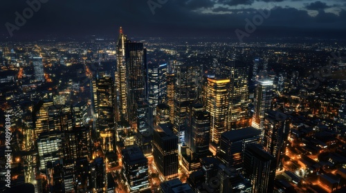 Wallpaper Mural Nighttime Aerial View of a City with Illuminated Skyscrapers Torontodigital.ca
