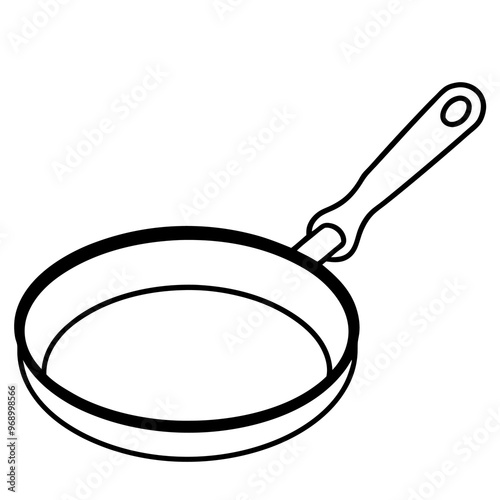 frying pan with pancake outline coloring book page line art drawing