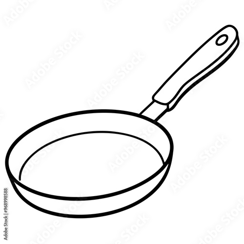 frying pan with pancake outline coloring book page line art drawing