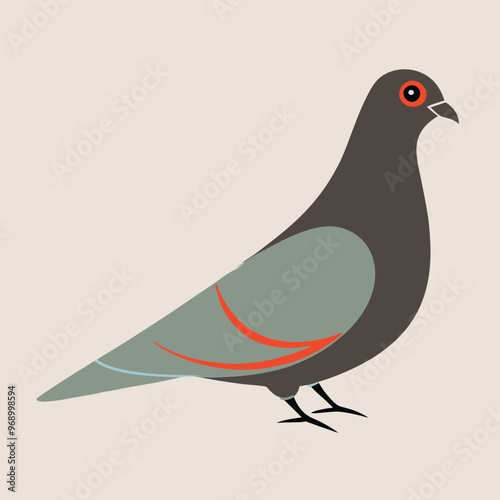 a black and red Pigeon, silhouette vector art illustration, isolated white background,