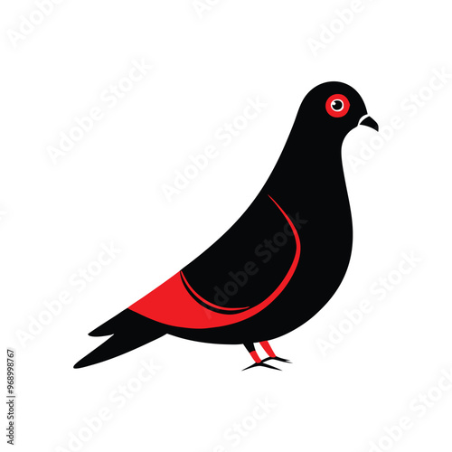 a black and red Pigeon, silhouette vector art illustration, isolated white background,