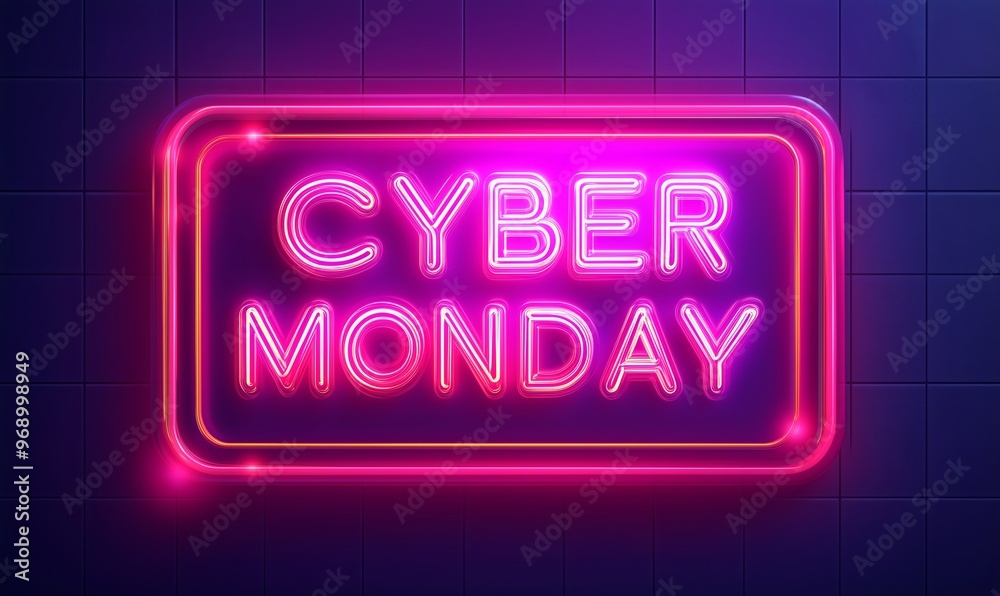 Bright neon sign reading “Cyber Monday” in vibrant pink and purple tones, perfect for online sale promotions Bright neon sign reading “Cyber Monday” in vibrant pink and purple tones, perfect for online sale promotions