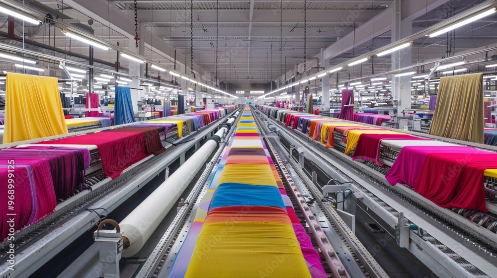 Fototapeta premium Textile Factory Production Line with Colorful Fabrics.
