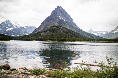 Many Glacier hotel and Swiftcurrent lake, Glacier national park, Montana, USA, August 2024. photo