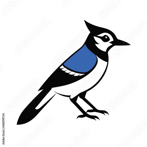 a blue jay, silhouette vector art illustration, isolated white background 